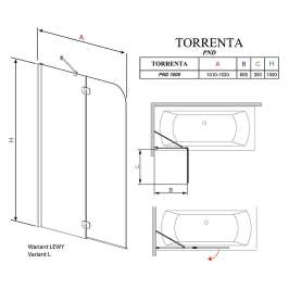 Шторка на ванну Radaway Torrenta PND 100 L прозрачное стекло